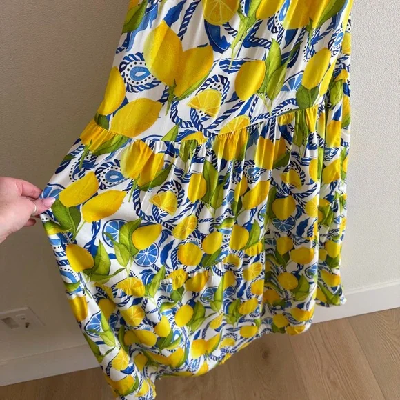 Kenny Flowers The Positano Resort Lemon Print Maxi Dress Size M - Picture 4 of 7